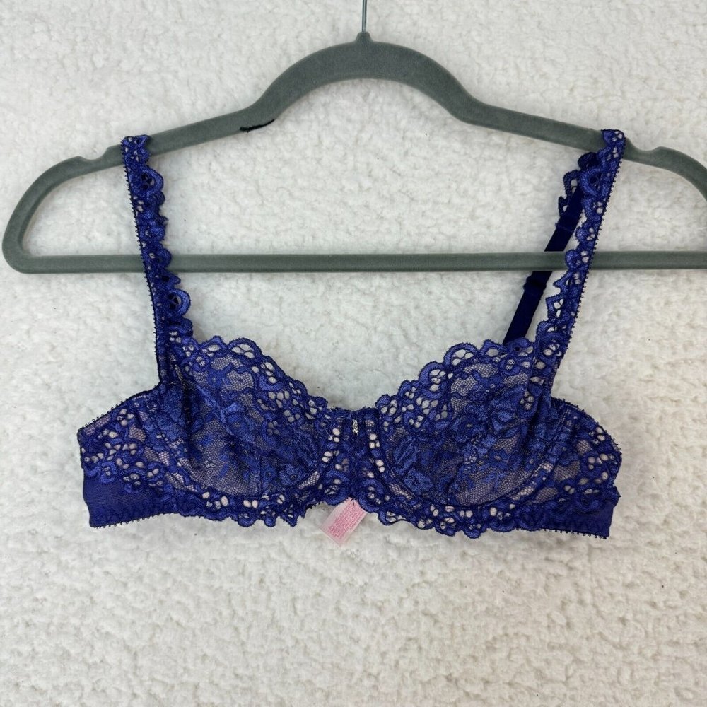 Victoria's Secret Purple Lace Demi Cut Bra Womens Unlined Underwired Size 32-A - Picture 1 of 8